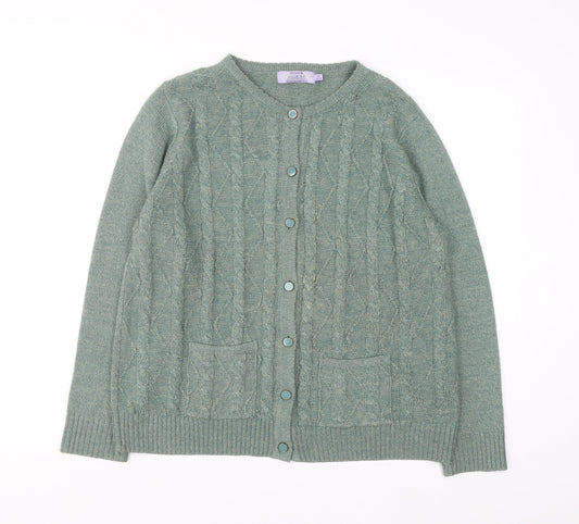 Honor Millburn Women's Green Cable-Knit Acrylic Cardigan Size 14-16