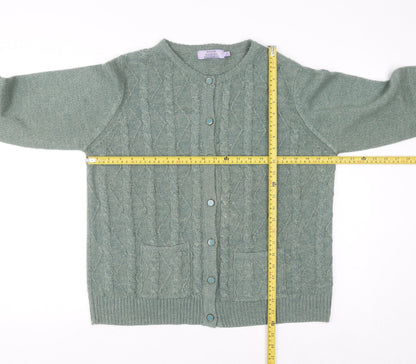 Honor Millburn Women's Green Cable-Knit Acrylic Cardigan Size 14-16