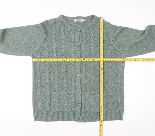 Honor Millburn Women's Green Cable-Knit Acrylic Cardigan Size 14-16