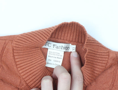 EC Fashion Women's Brown Cable-Knit Mock Neck Cotton Blend Jumper XL