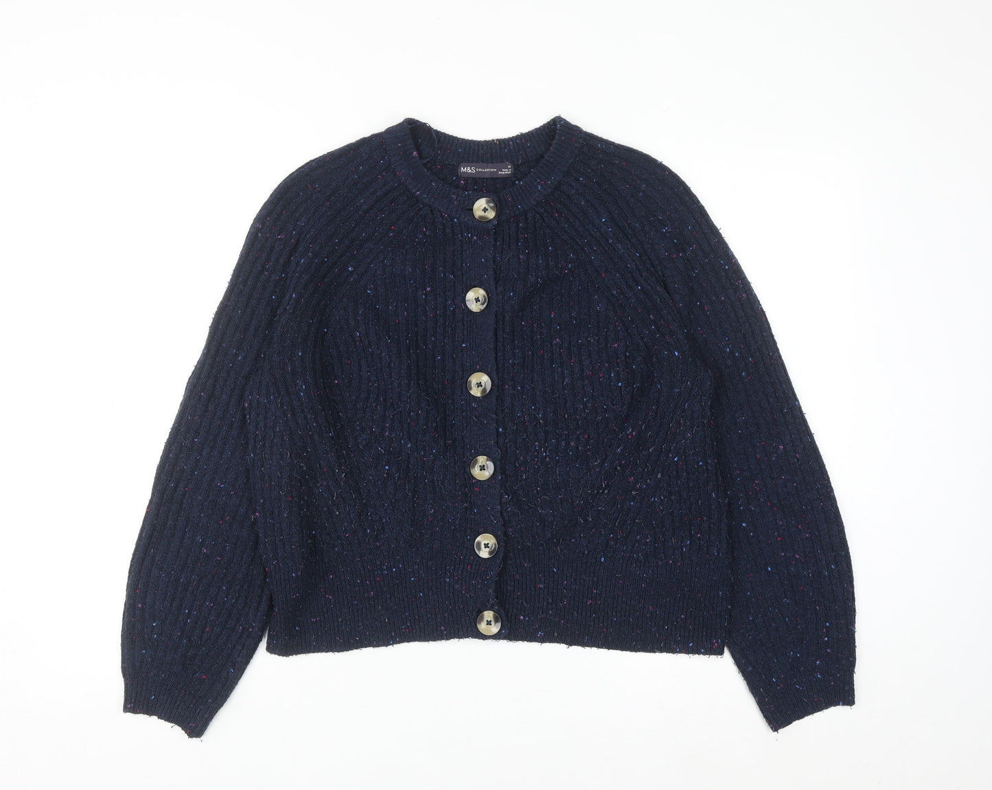 Marks and Spencer Women Blue Chunky-Knit Button Cardigan M