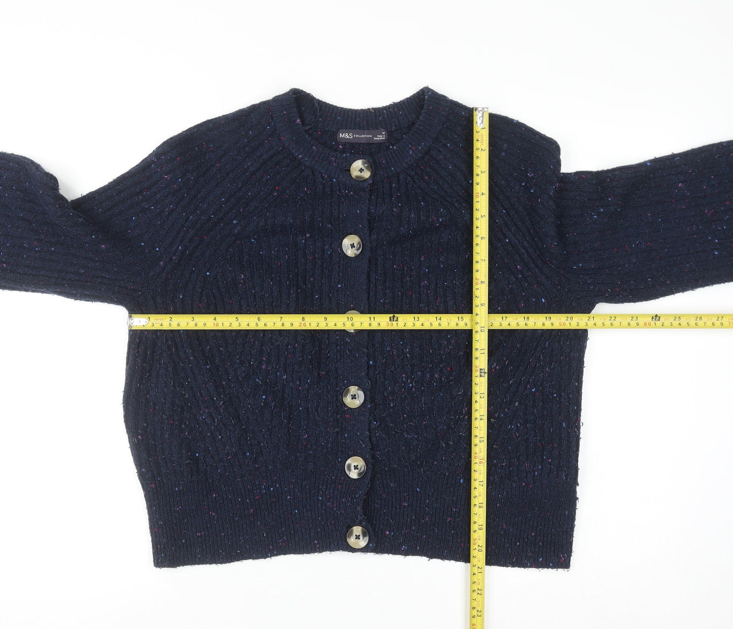 Marks and Spencer Women Blue Chunky-Knit Button Cardigan M