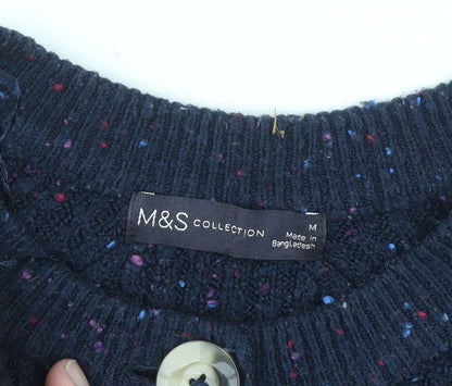 Marks and Spencer Women Blue Chunky-Knit Button Cardigan M
