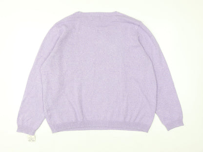 Alfred Dunner Womens Purple XL Crew Neck Embroidered Knit Jumper