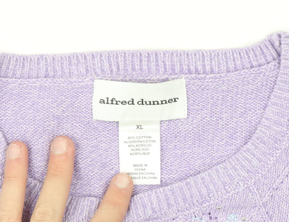 Alfred Dunner Womens Purple XL Crew Neck Embroidered Knit Jumper