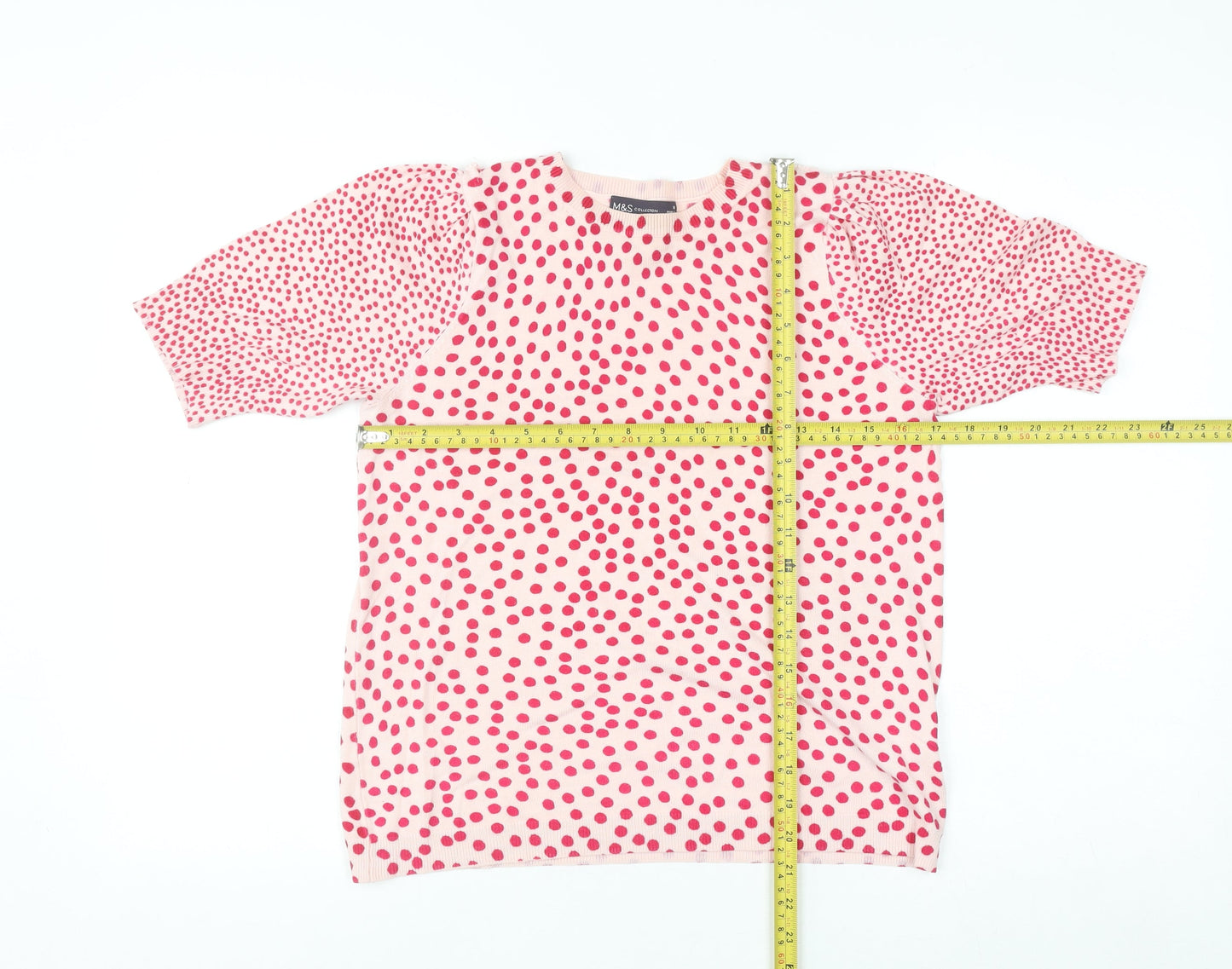 Marks and Spencer Women's Pink Polka Dot Short Sleeve Knit Jumper Size 10