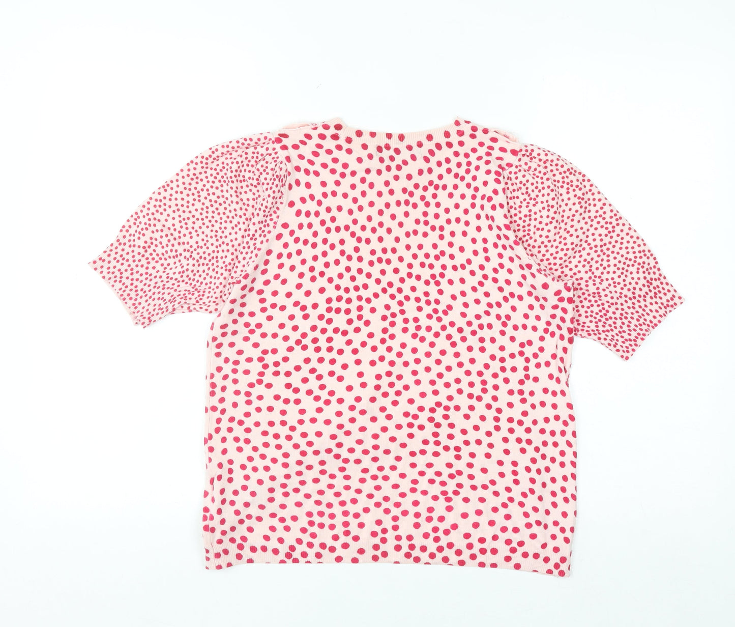 Marks and Spencer Women's Pink Polka Dot Short Sleeve Knit Jumper Size 10