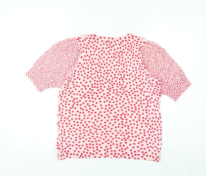 Marks and Spencer Women's Pink Polka Dot Short Sleeve Knit Jumper Size 10