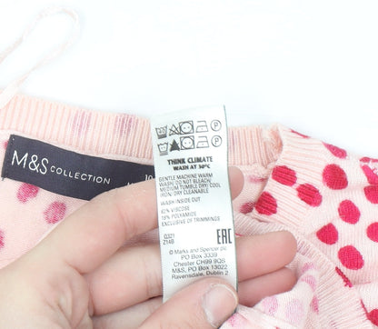 Marks and Spencer Women's Pink Polka Dot Short Sleeve Knit Jumper Size 10