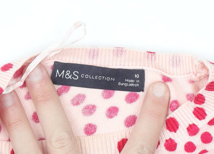 Marks and Spencer Women's Pink Polka Dot Short Sleeve Knit Jumper Size 10