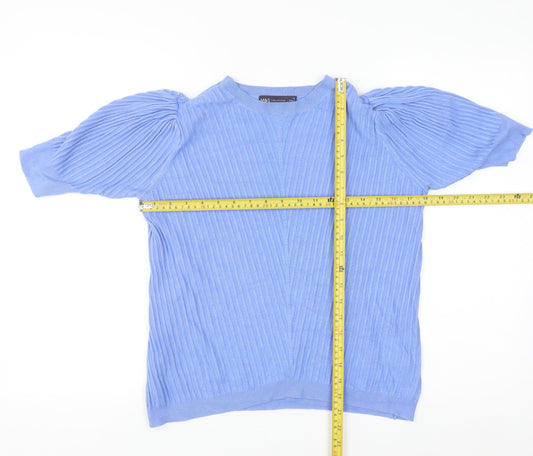 Marks and Spencer Women Blue Size 14 Puff Sleeve Knit Jumper