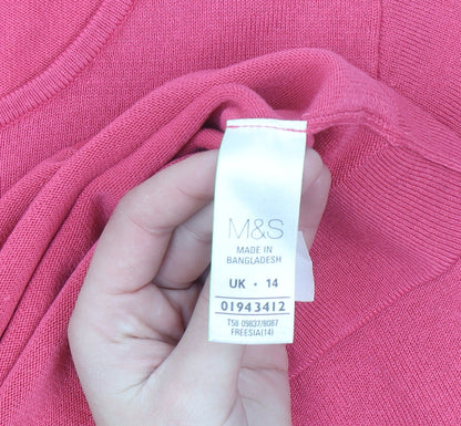 Marks and Spencer Womens Pink Short Sleeve Acrylic Pullover Jumper Size 14