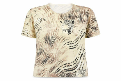 Frank Saul Women’s Beige Animal Print Cotton Elastane T-Shirt Size L