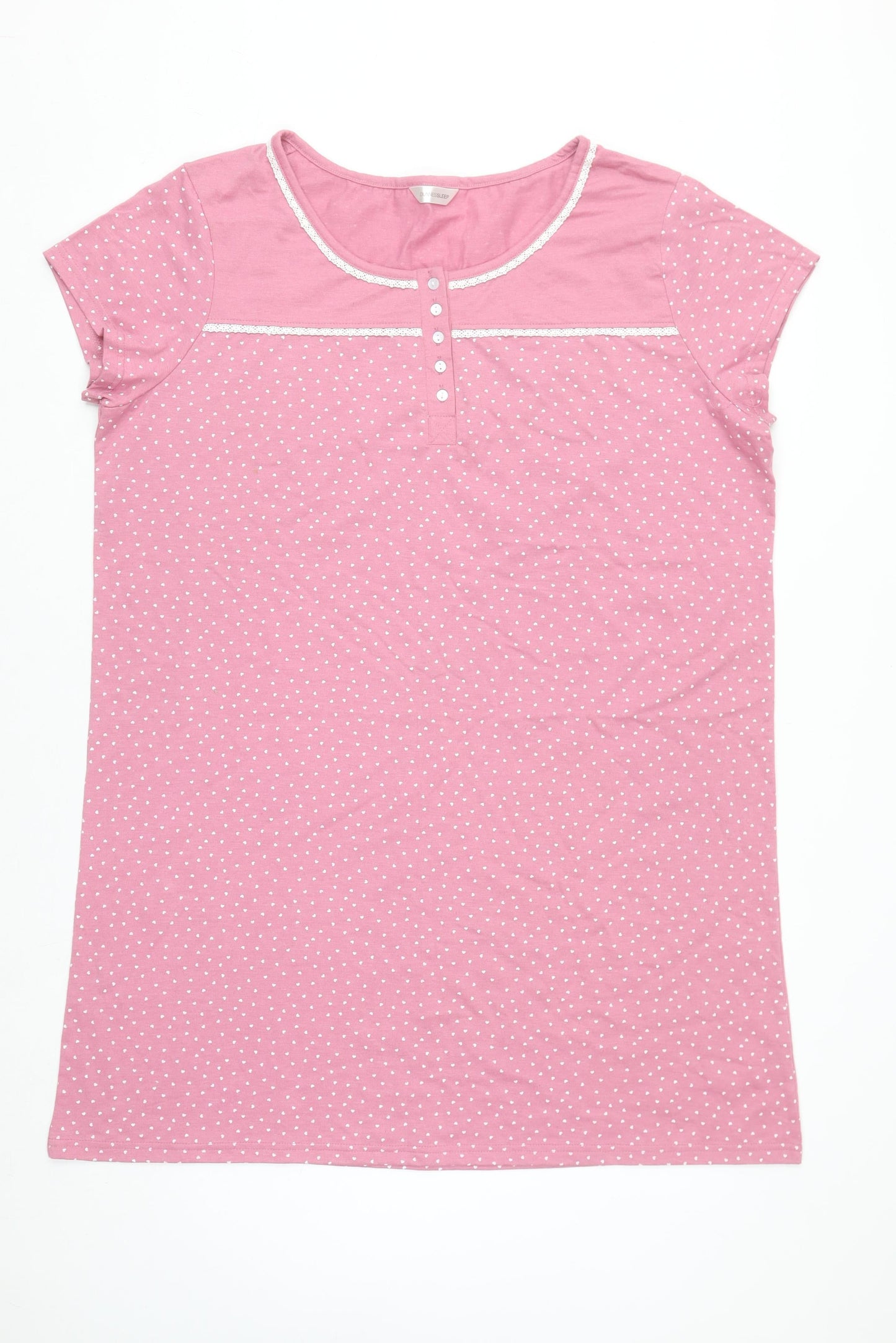 Dunnes Stores Women's Pink Heart Print Cotton Blend Short Sleeve Nightshirt Size 16