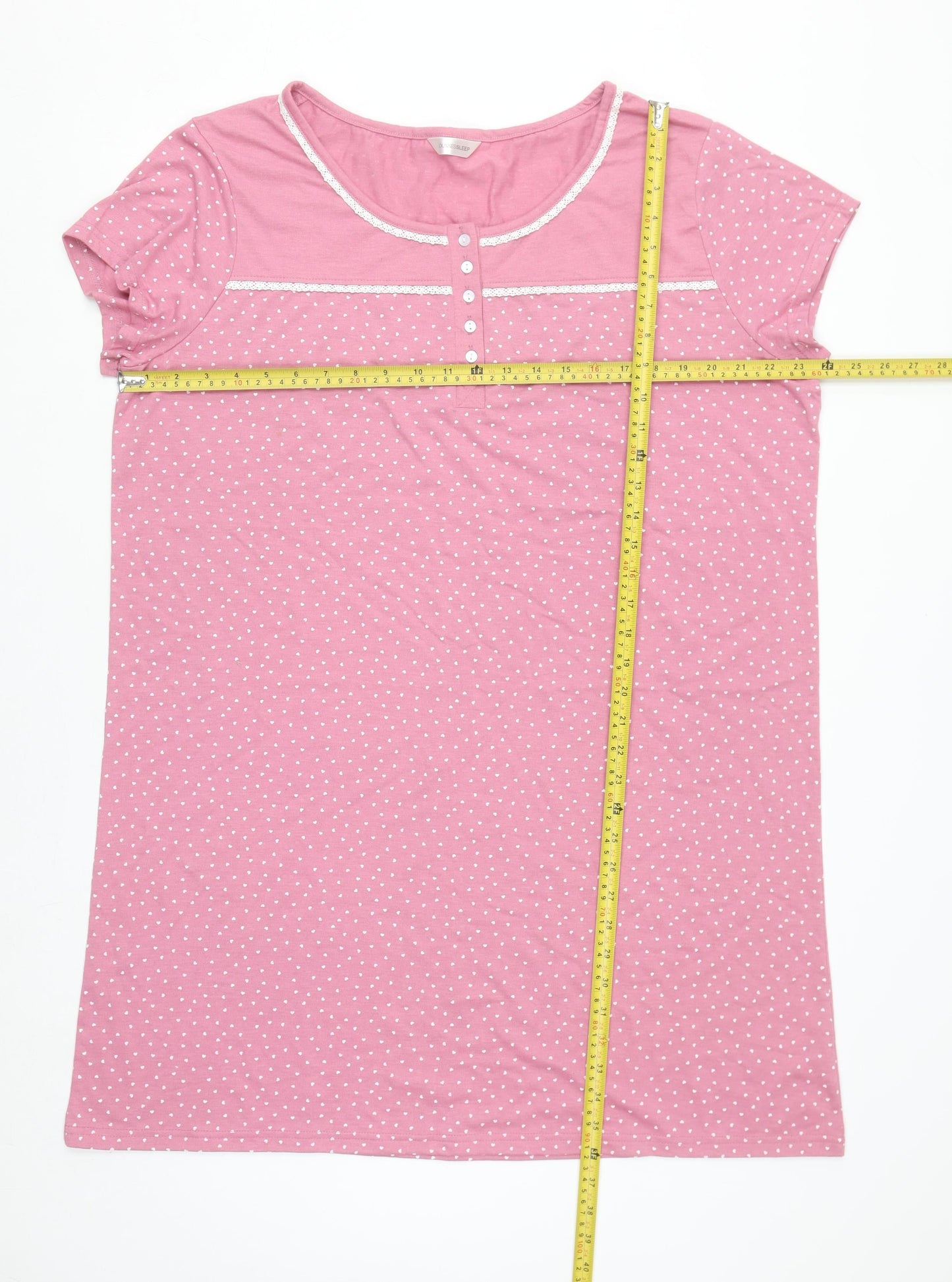 Dunnes Stores Women's Pink Heart Print Cotton Blend Short Sleeve Nightshirt Size 16
