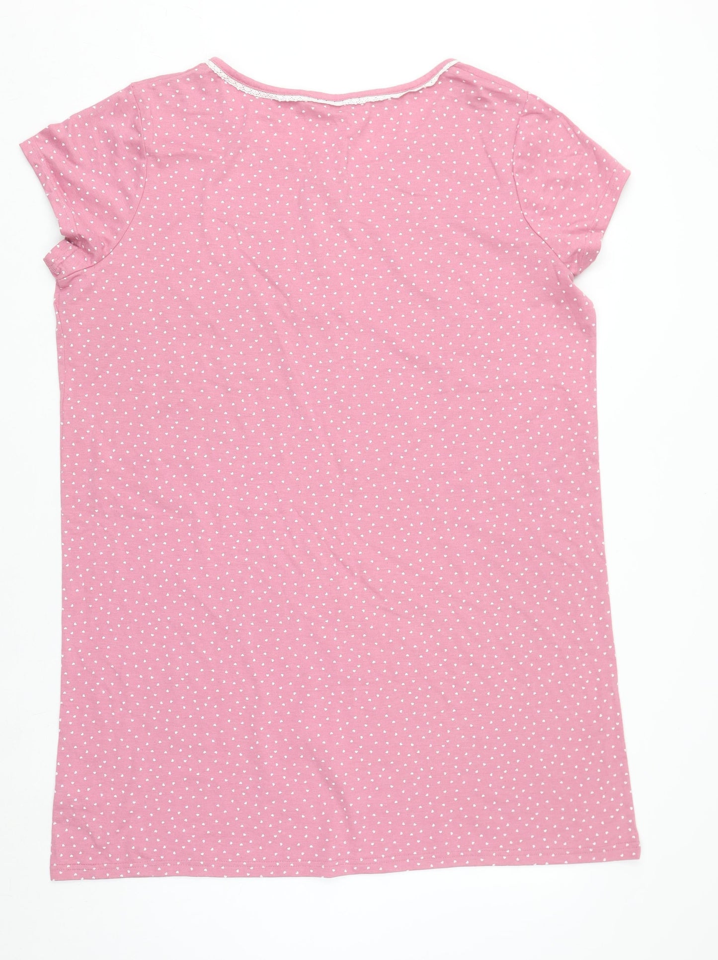 Dunnes Stores Women's Pink Heart Print Cotton Blend Short Sleeve Nightshirt Size 16