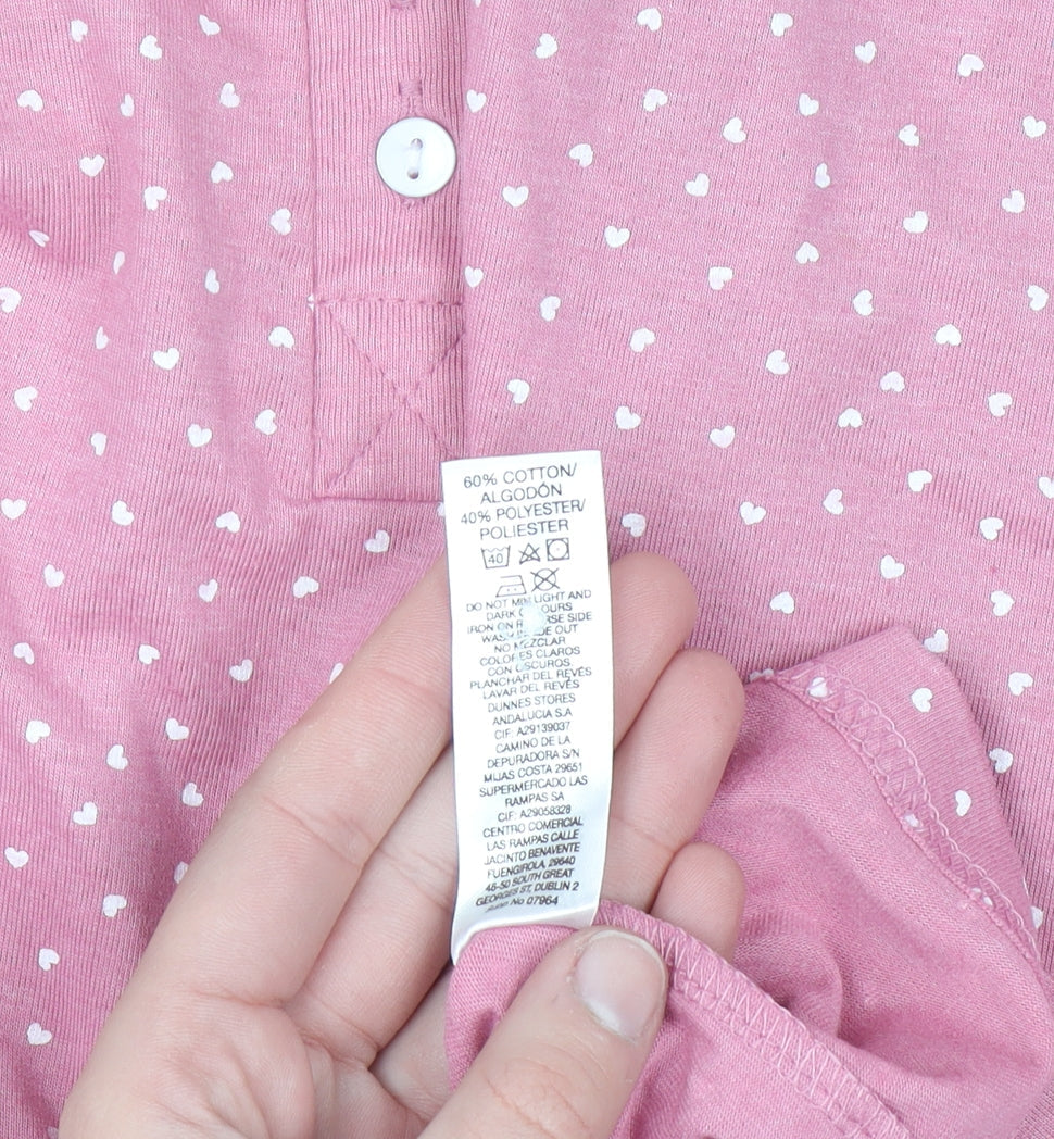 Dunnes Stores Women's Pink Heart Print Cotton Blend Short Sleeve Nightshirt Size 16