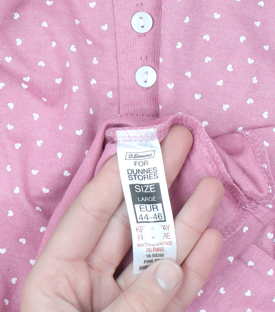 Dunnes Stores Women's Pink Heart Print Cotton Blend Short Sleeve Nightshirt Size 16