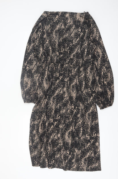 Dorothy Perkins Women's Beige Animal Print V-Neck A-Line Dress Size 14