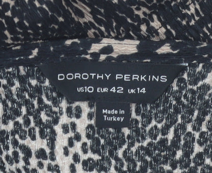 Dorothy Perkins Women's Beige Animal Print V-Neck A-Line Dress Size 14
