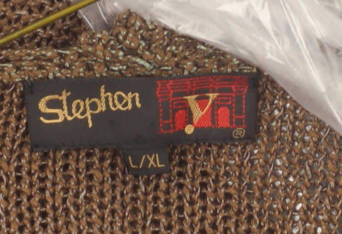 Stephon Women Brown L Open-Knit Beaded Cardigan Jumper