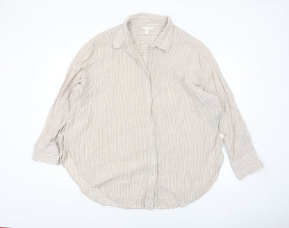 H&M Women's Beige Striped Cotton Button-Up Shirt Size L