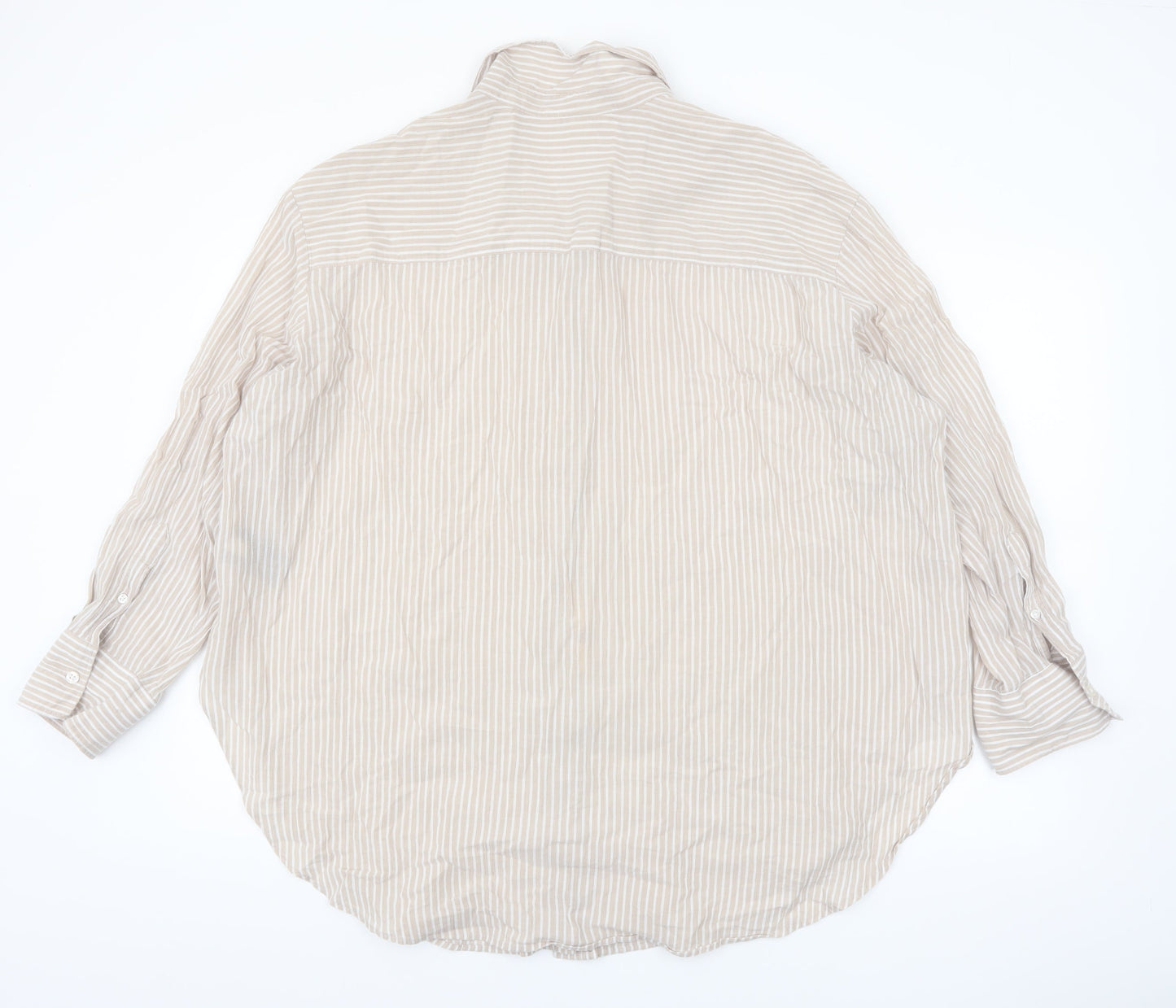 H&M Women's Beige Striped Cotton Button-Up Shirt Size L