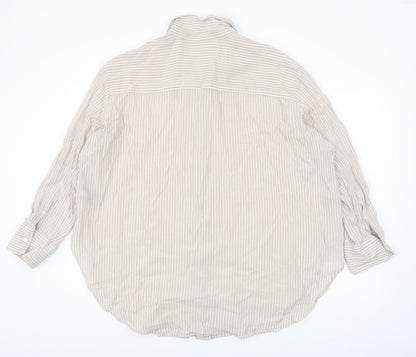 H&M Women's Beige Striped Cotton Button-Up Shirt Size L