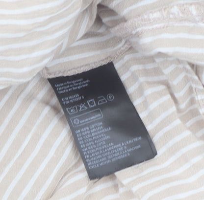 H&M Women's Beige Striped Cotton Button-Up Shirt Size L