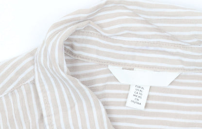 H&M Women's Beige Striped Cotton Button-Up Shirt Size L