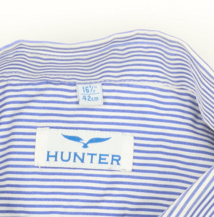 Hunter Men's Blue Striped Cotton Long Sleeve Button-Up Shirt Size 16.5 Regular