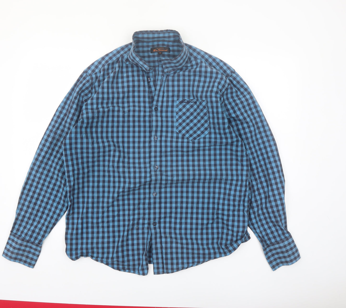 Ben Sherman Men's Blue Check Button-Up Long Sleeve Shirt XL