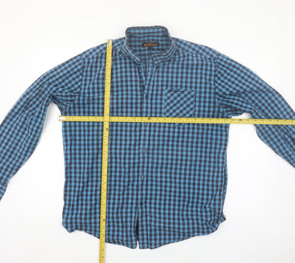 Ben Sherman Men's Blue Check Button-Up Long Sleeve Shirt XL