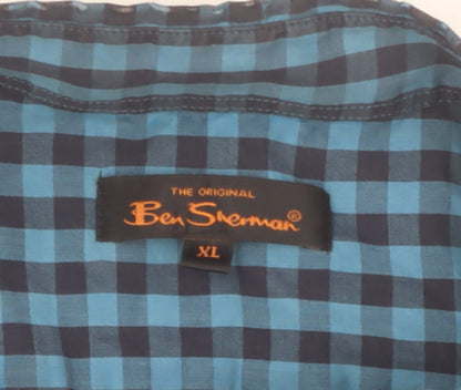 Ben Sherman Men's Blue Check Button-Up Long Sleeve Shirt XL