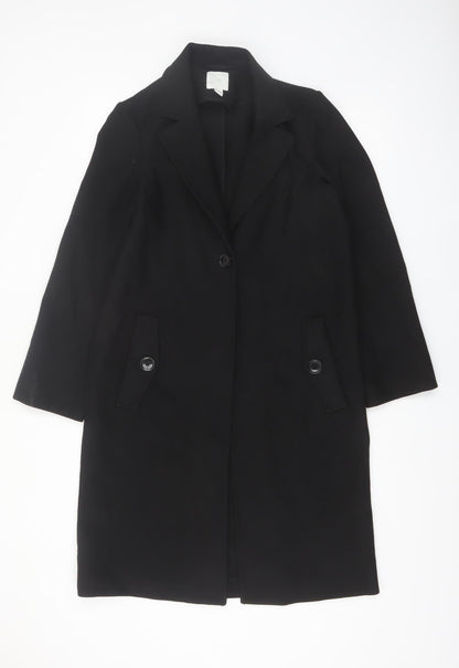 H&M Women's Black Long Overcoat Size 6 Classic Lined Workwear