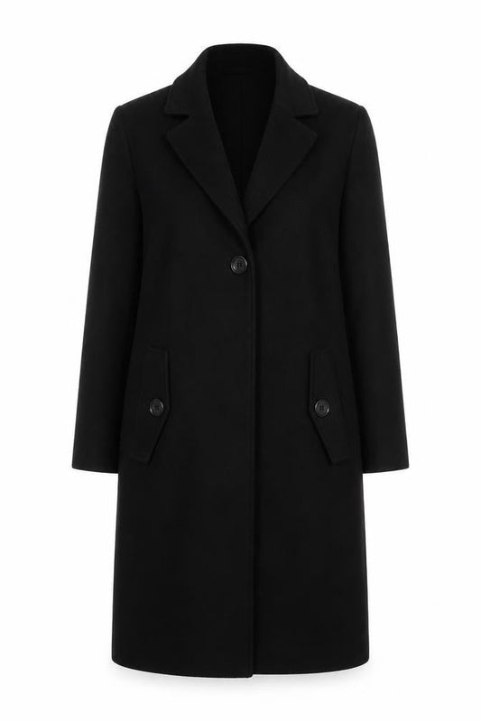 H&M Women's Black Long Overcoat Size 6 Classic Lined Workwear