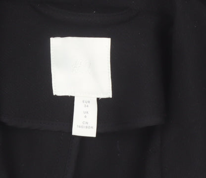 H&M Women's Black Long Overcoat Size 6 Classic Lined Workwear