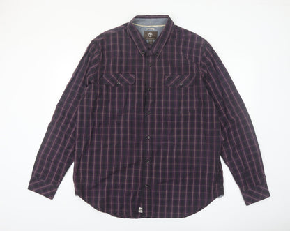 Timberland Mens Purple Check Button-Up Long Sleeve 2XL Regular Fit Shirt