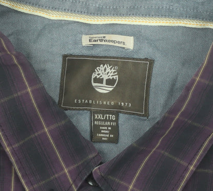 Timberland Mens Purple Check Button-Up Long Sleeve 2XL Regular Fit Shirt