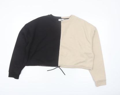 Topshop Womens Black Beige Colourblock Cropped Pullover Sweatshirt UK 14