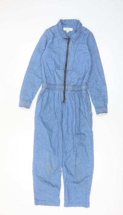 Reiss Girls Blue Denim Long Sleeve Zip-Up Jumpsuit 7-8 Years