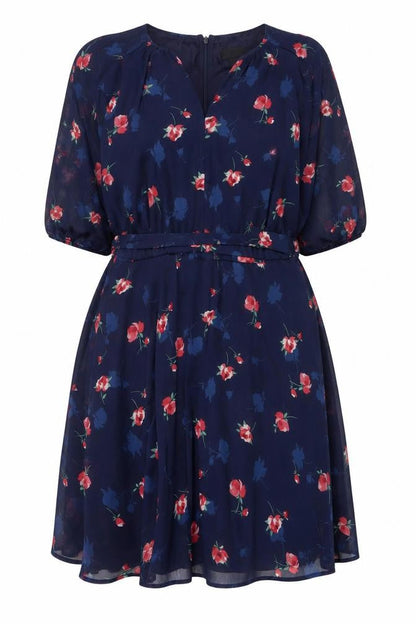 DKNY Women's Blue Floral Fit & Flare Knee Length Dress Size 22
