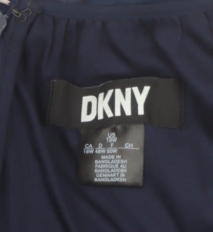 DKNY Women's Blue Floral Fit & Flare Knee Length Dress Size 22