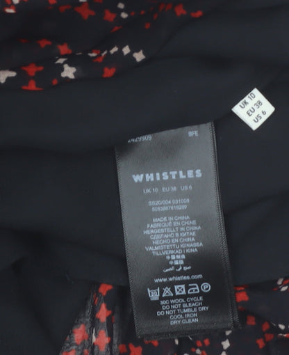 Whistles Women Black Red Geometric Midi Fit & Flare Long Sleeve Dress Size 10