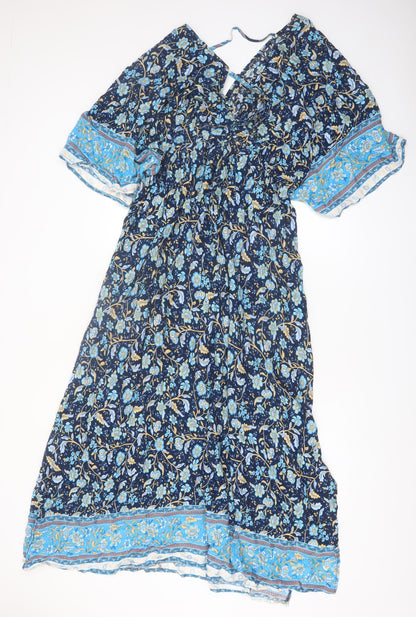 Lishly Curve Women’s Blue Floral Bohemian Midi Dress 2XL