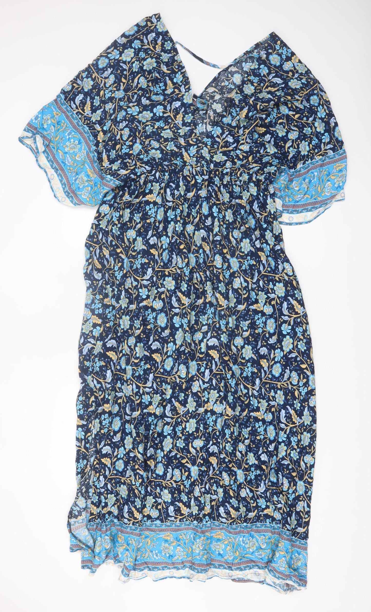 Lishly Curve Women’s Blue Floral Bohemian Midi Dress 2XL