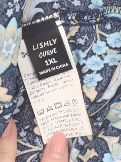 Lishly Curve Women’s Blue Floral Bohemian Midi Dress 2XL