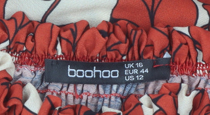 Boohoo Women Red Floral Off Shoulder Hi-Low Maxi Dress Size 16