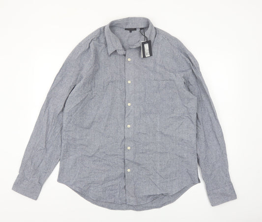 Cult Studios Men's Blue Cotton Blend Long Sleeve Button-Up Shirt XL