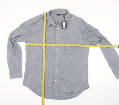 Cult Studios Men's Blue Cotton Blend Long Sleeve Button-Up Shirt XL